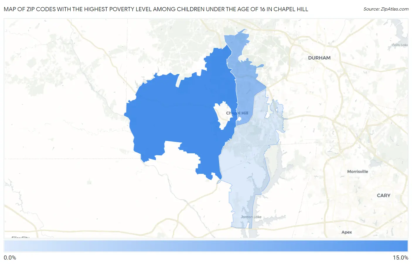 Zip Codes with the Highest Poverty Level Among Children Under the Age of 16 in Chapel Hill Map