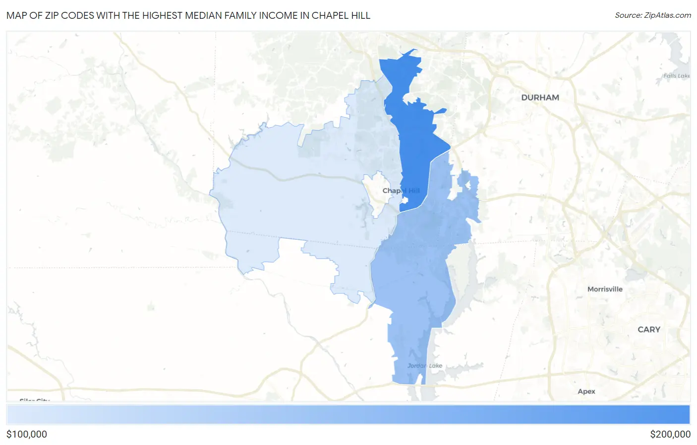 Zip Codes with the Highest Median Family Income in Chapel Hill Map