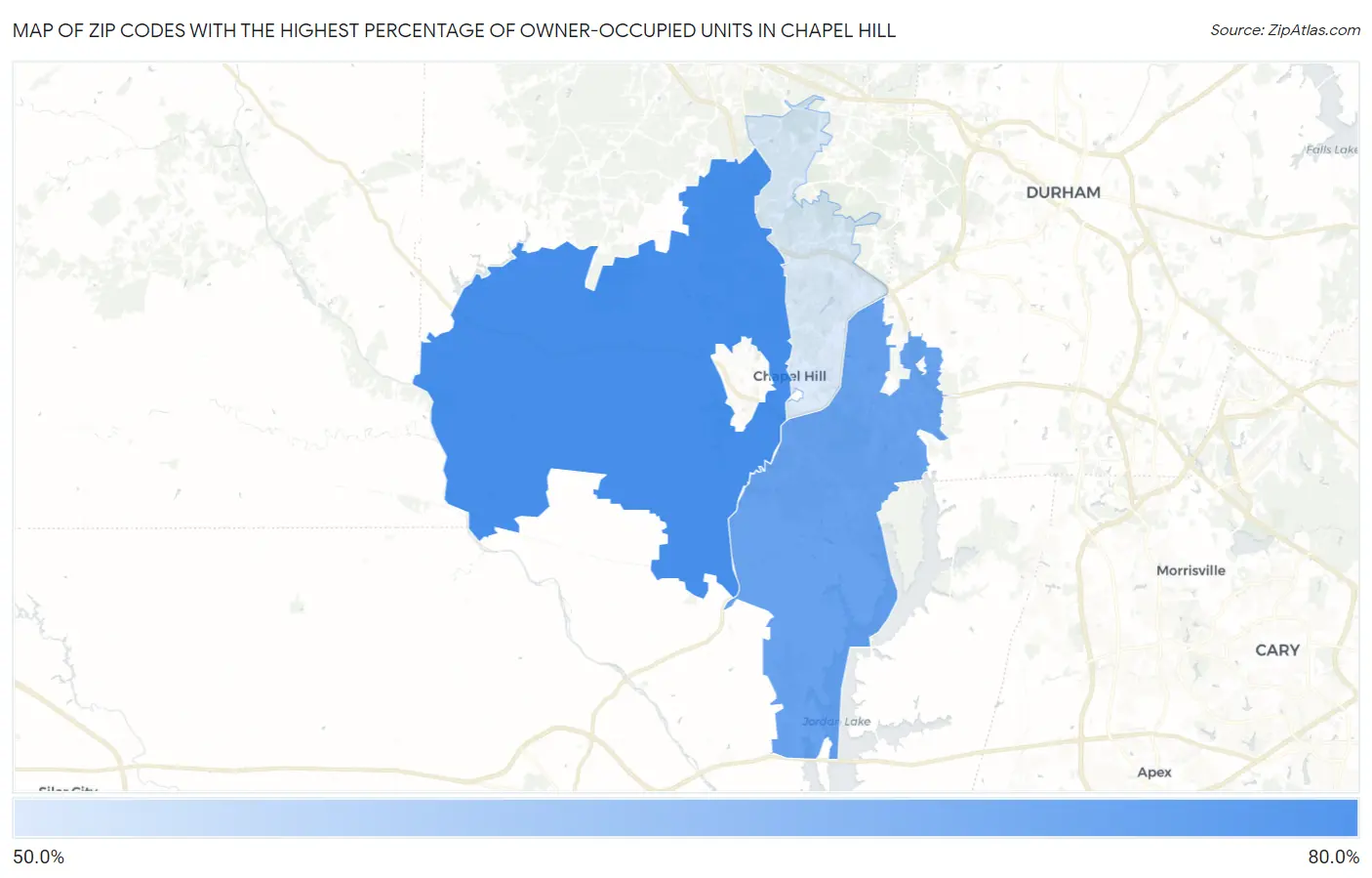 Zip Codes with the Highest Percentage of Owner-Occupied Units in Chapel Hill Map