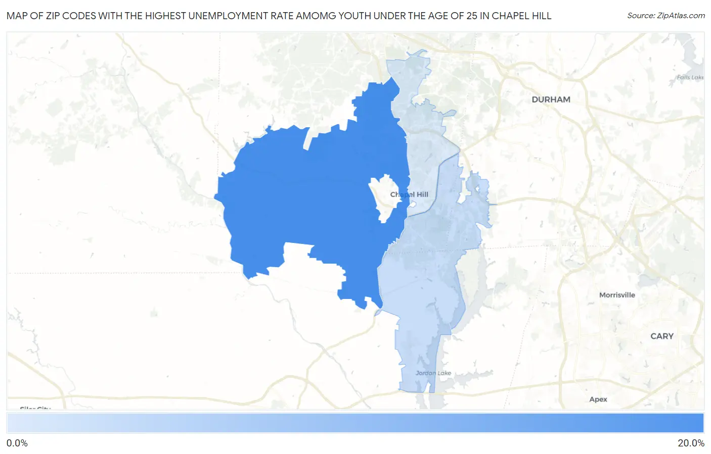 Zip Codes with the Highest Unemployment Rate Amomg Youth Under the Age of 25 in Chapel Hill Map