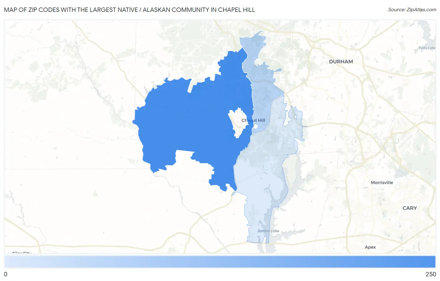 Zip Codes with the Largest Native / Alaskan Community in Chapel Hill Map