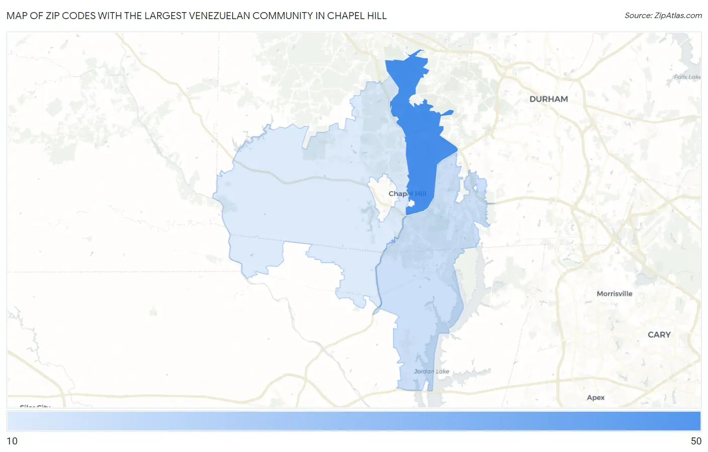 Zip Codes with the Largest Venezuelan Community in Chapel Hill Map