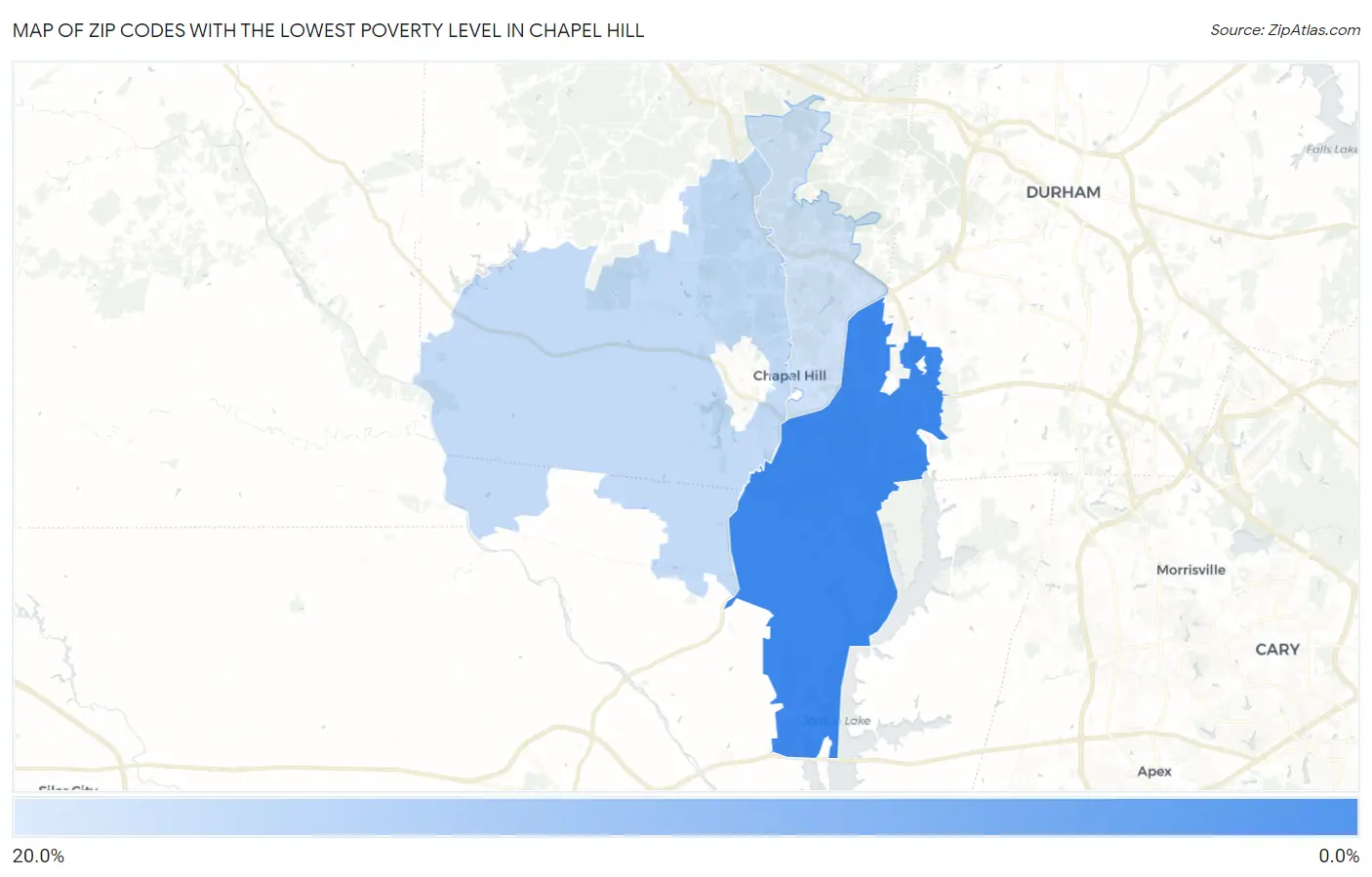 Zip Codes with the Lowest Poverty Level in Chapel Hill Map