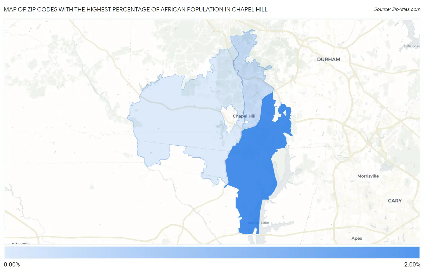 Zip Codes with the Highest Percentage of African Population in Chapel Hill Map