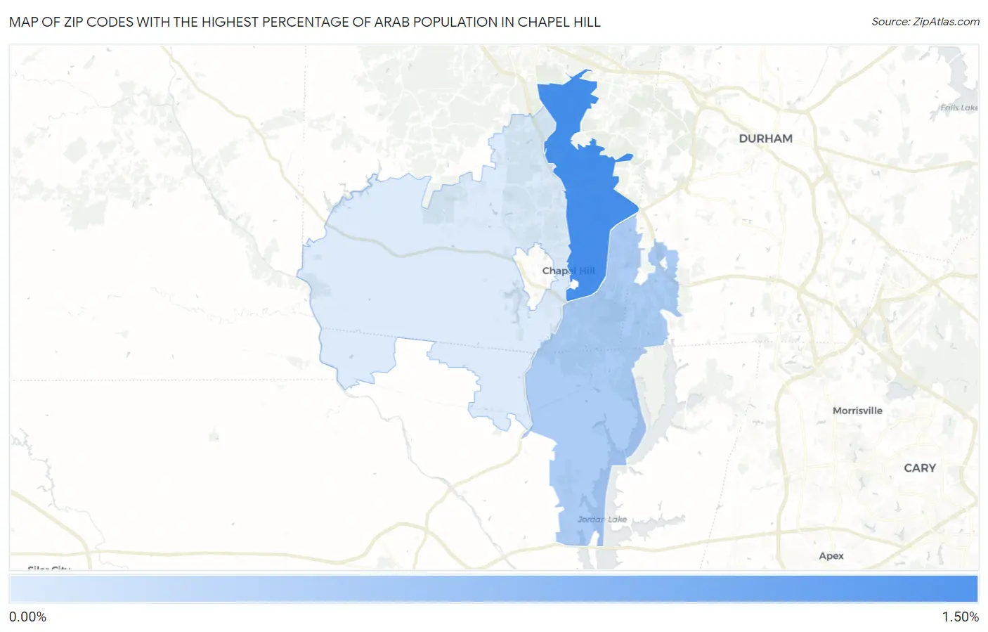 Zip Codes with the Highest Percentage of Arab Population in Chapel Hill Map