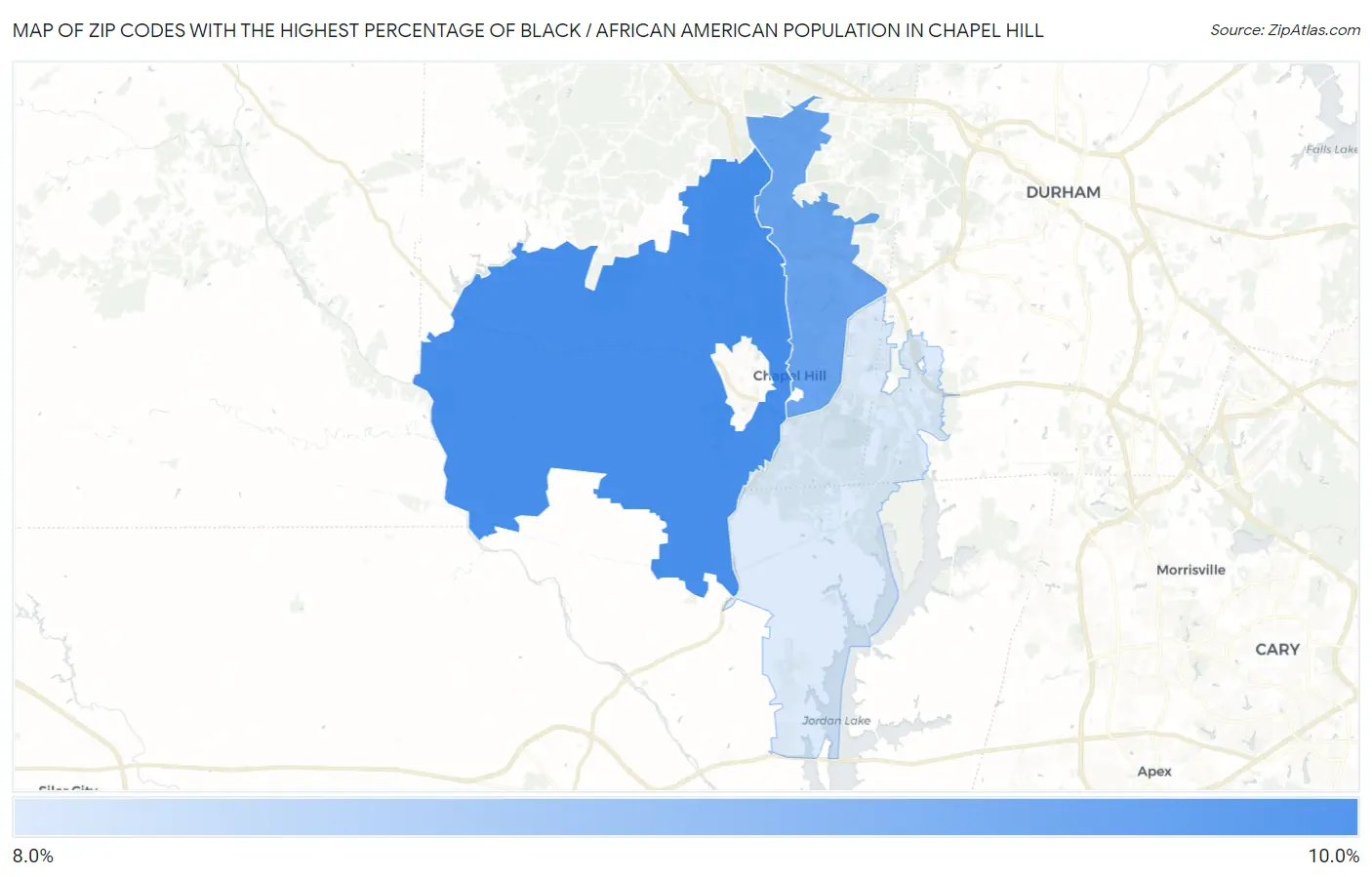 Zip Codes with the Highest Percentage of Black / African American Population in Chapel Hill Map