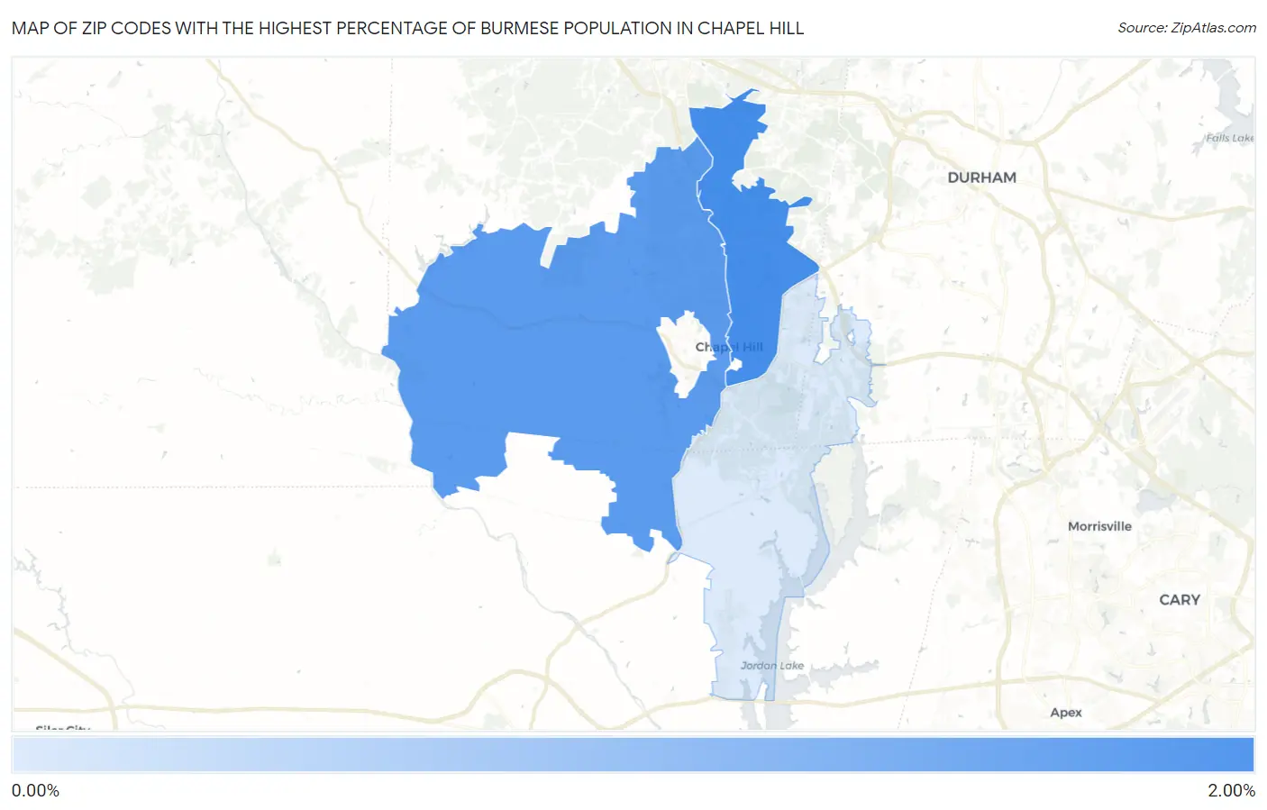 Zip Codes with the Highest Percentage of Burmese Population in Chapel Hill Map