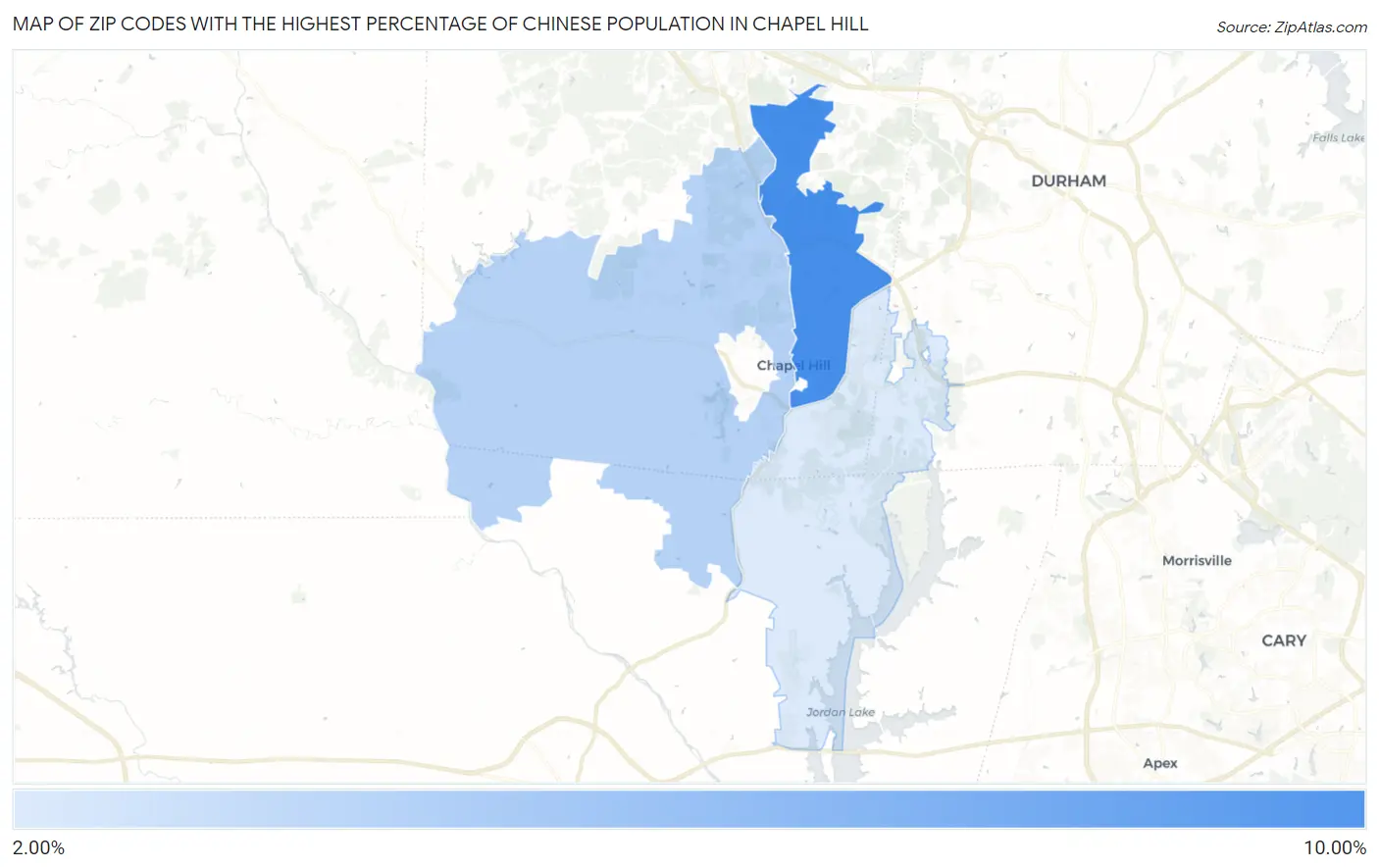 Zip Codes with the Highest Percentage of Chinese Population in Chapel Hill Map