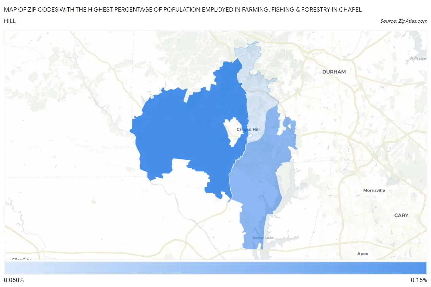 Zip Codes with the Highest Percentage of Population Employed in Farming, Fishing & Forestry in Chapel Hill Map
