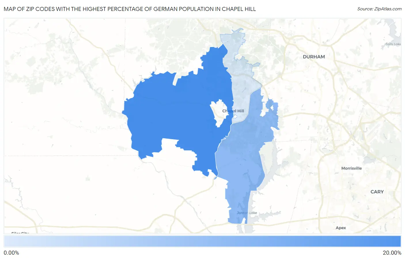 Zip Codes with the Highest Percentage of German Population in Chapel Hill Map