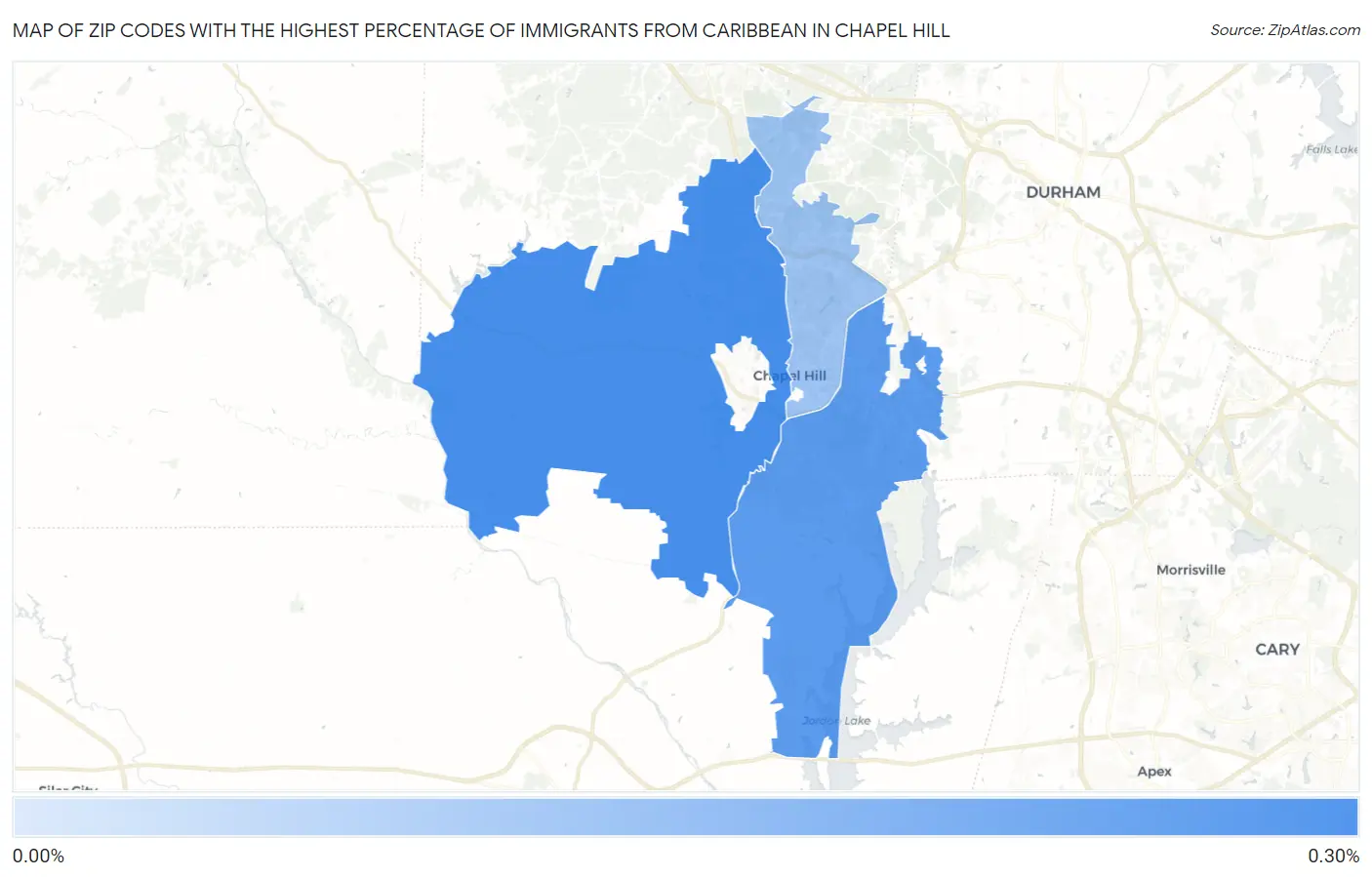 Zip Codes with the Highest Percentage of Immigrants from Caribbean in Chapel Hill Map