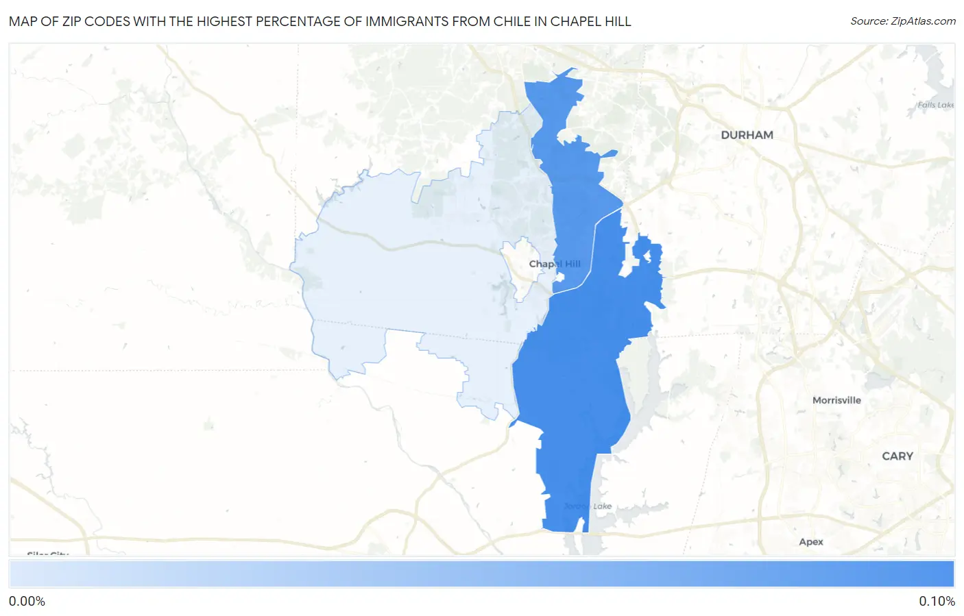 Zip Codes with the Highest Percentage of Immigrants from Chile in Chapel Hill Map