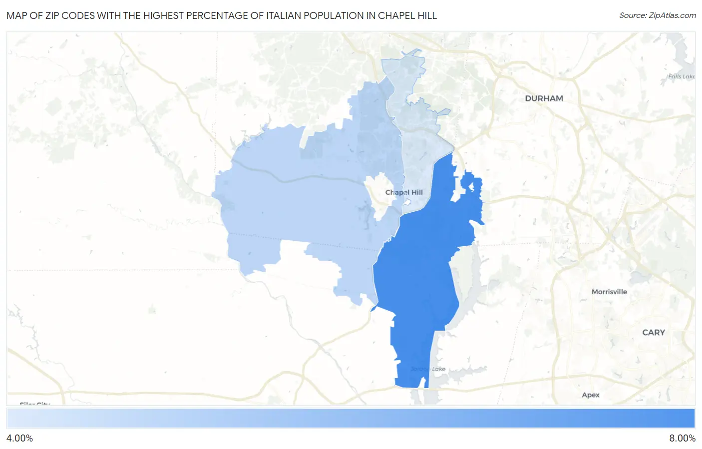 Zip Codes with the Highest Percentage of Italian Population in Chapel Hill Map