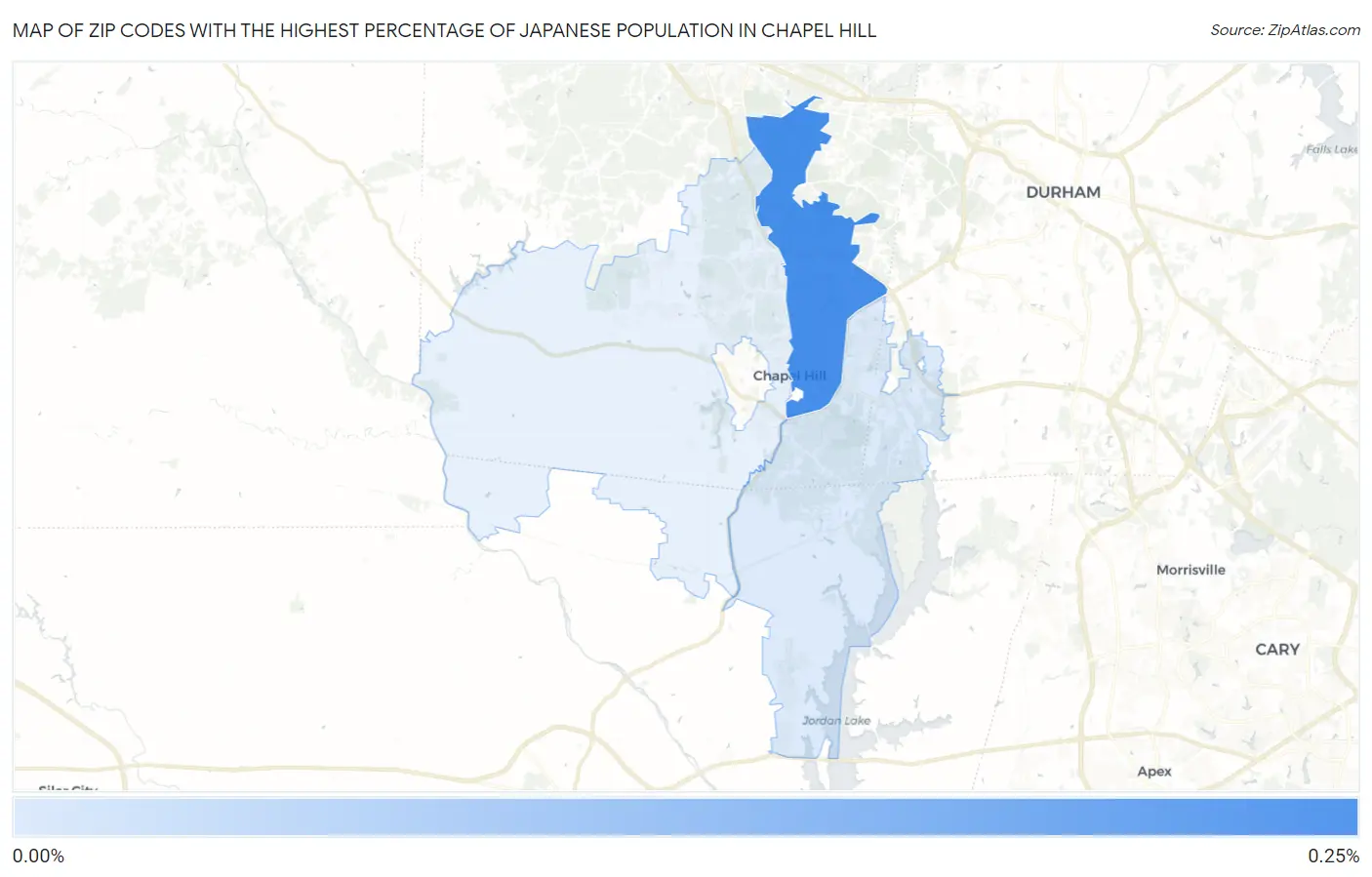 Zip Codes with the Highest Percentage of Japanese Population in Chapel Hill Map