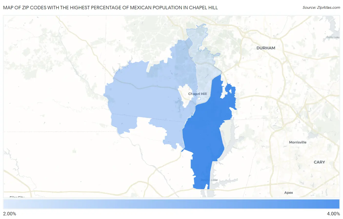 Zip Codes with the Highest Percentage of Mexican Population in Chapel Hill Map