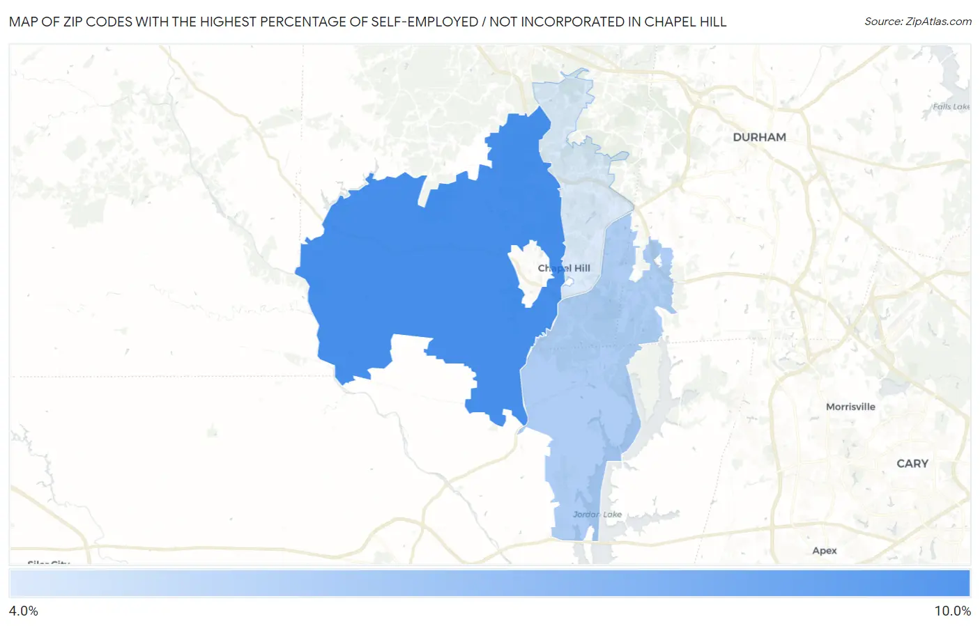 Zip Codes with the Highest Percentage of Self-Employed / Not Incorporated in Chapel Hill Map