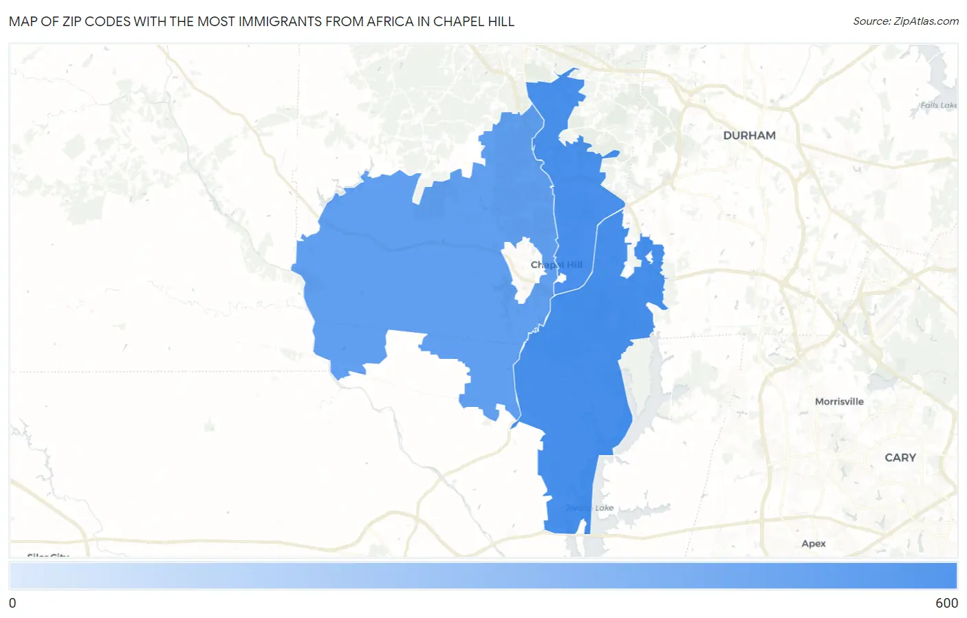 Zip Codes with the Most Immigrants from Africa in Chapel Hill Map