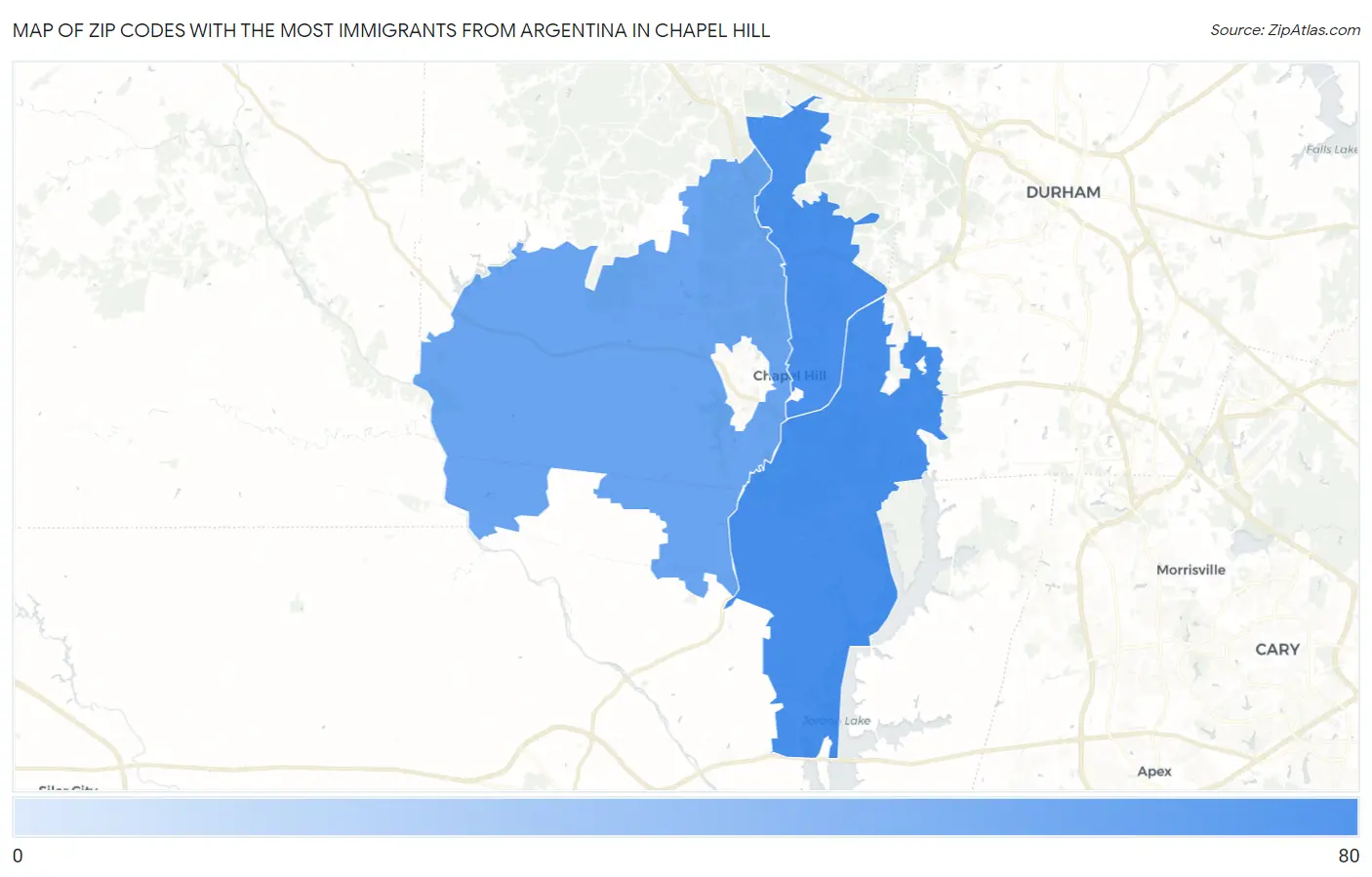 Zip Codes with the Most Immigrants from Argentina in Chapel Hill Map