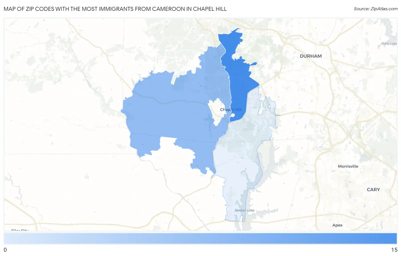 Zip Codes with the Most Immigrants from Cameroon in Chapel Hill Map