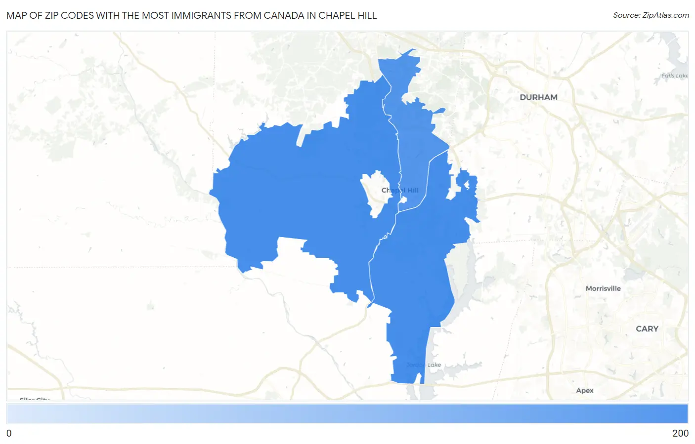 Zip Codes with the Most Immigrants from Canada in Chapel Hill Map
