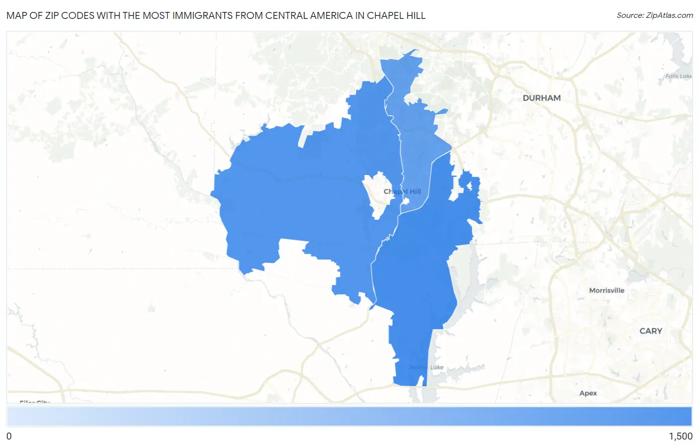 Zip Codes with the Most Immigrants from Central America in Chapel Hill Map