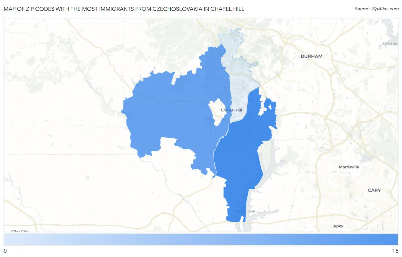 Zip Codes with the Most Immigrants from Czechoslovakia in Chapel Hill Map