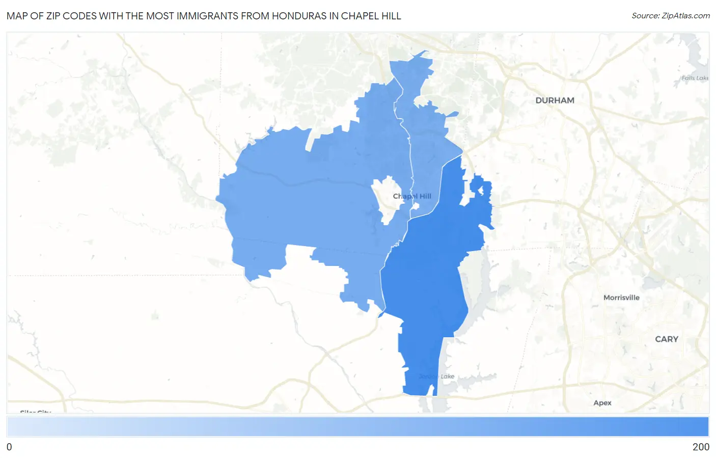 Zip Codes with the Most Immigrants from Honduras in Chapel Hill Map