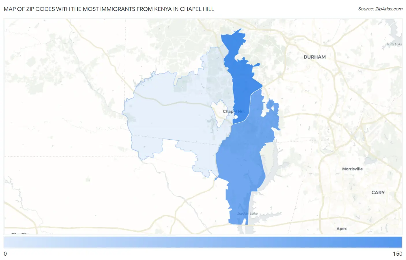 Zip Codes with the Most Immigrants from Kenya in Chapel Hill Map