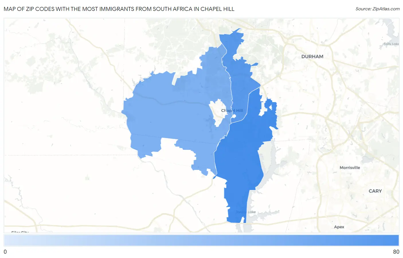 Zip Codes with the Most Immigrants from South Africa in Chapel Hill Map