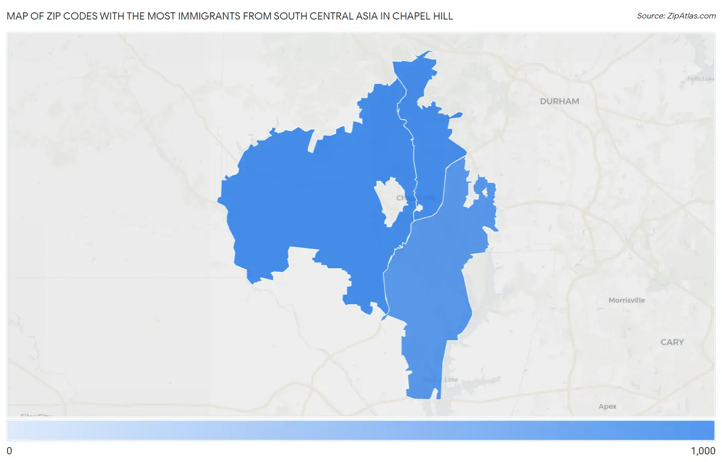 Zip Codes with the Most Immigrants from South Central Asia in Chapel Hill Map