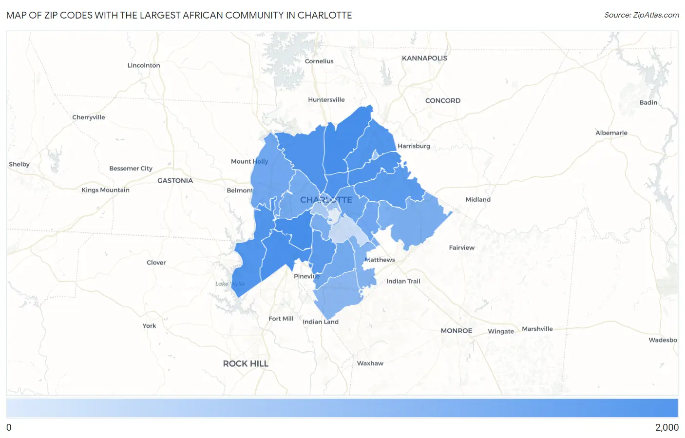 Zip Codes with the Largest African Community in Charlotte Map