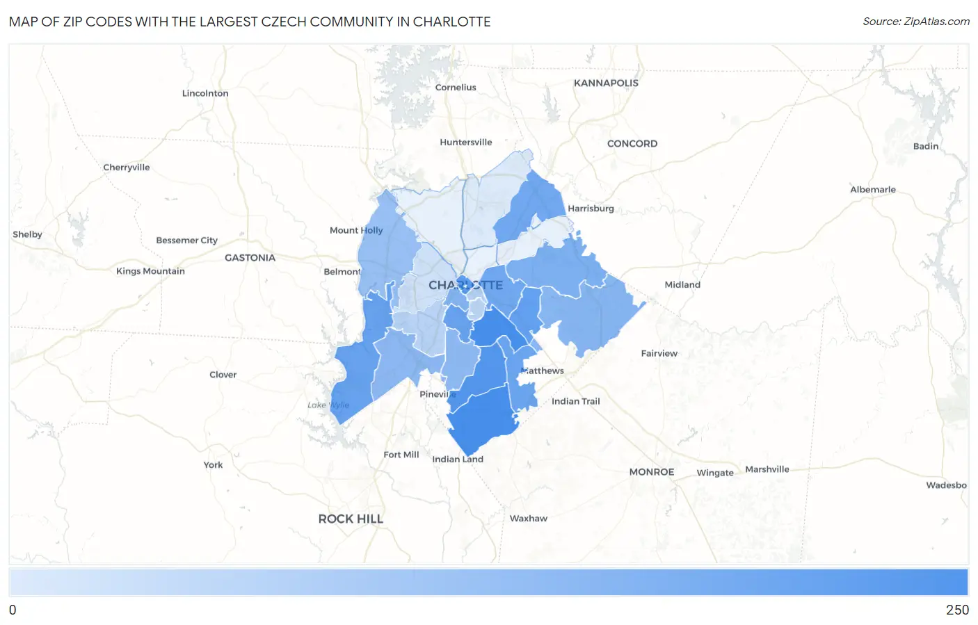 Zip Codes with the Largest Czech Community in Charlotte Map