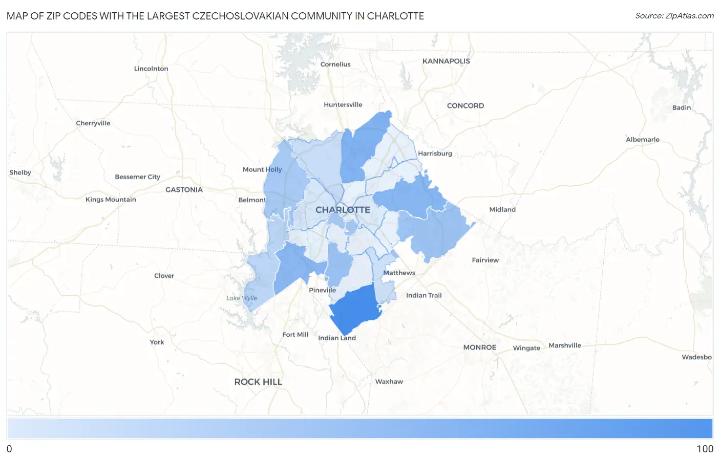 Zip Codes with the Largest Czechoslovakian Community in Charlotte Map