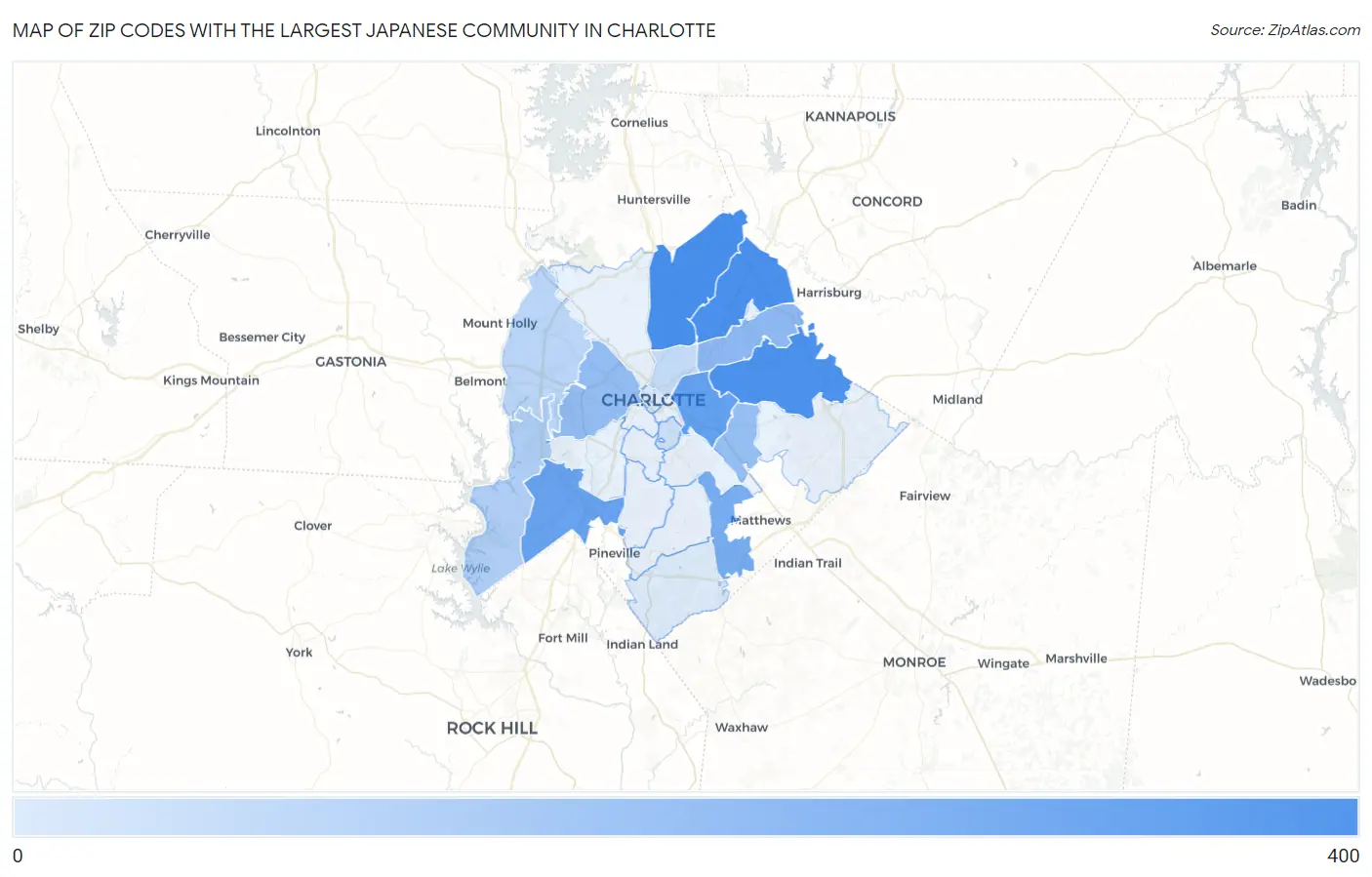 Zip Codes with the Largest Japanese Community in Charlotte Map