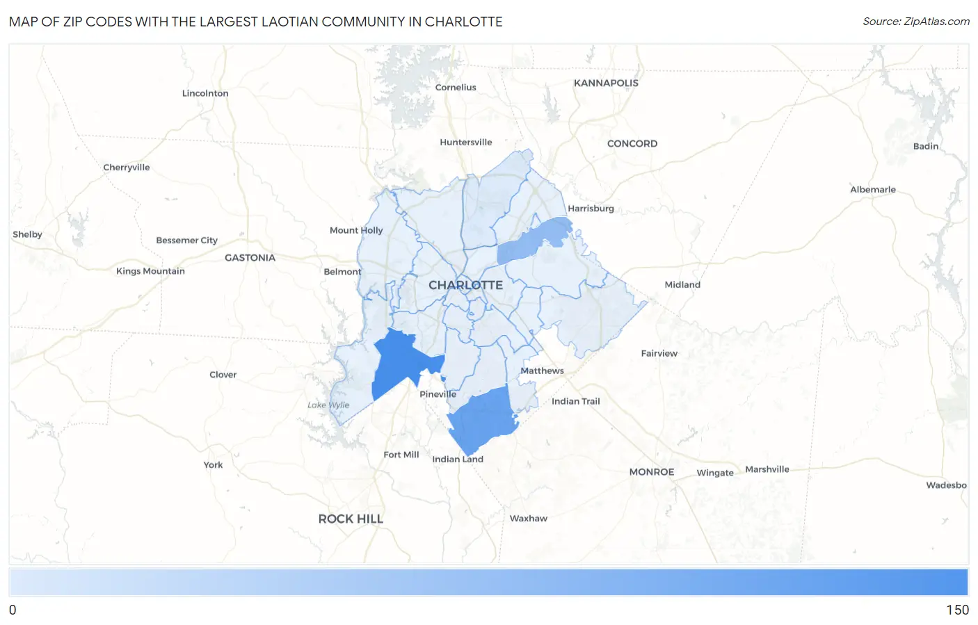 Zip Codes with the Largest Laotian Community in Charlotte Map