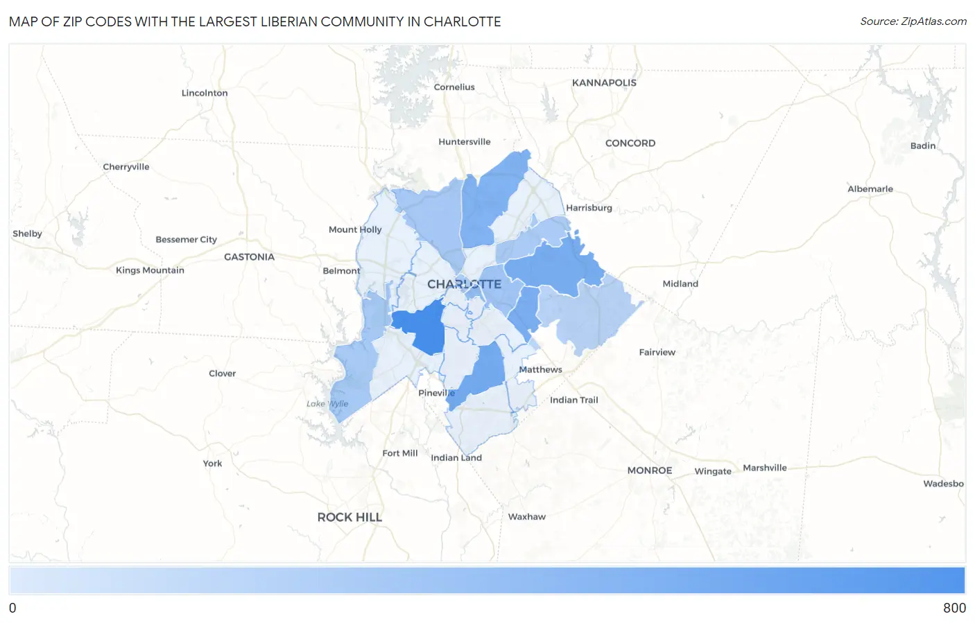 Zip Codes with the Largest Liberian Community in Charlotte Map