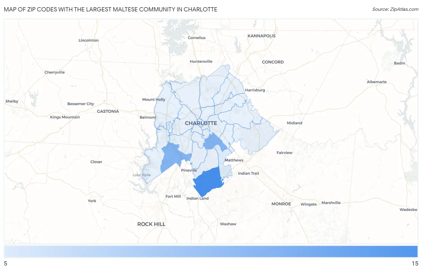 Zip Codes with the Largest Maltese Community in Charlotte Map