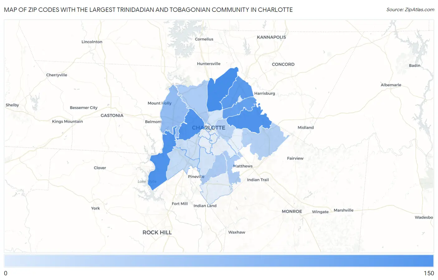 Zip Codes with the Largest Trinidadian and Tobagonian Community in Charlotte Map