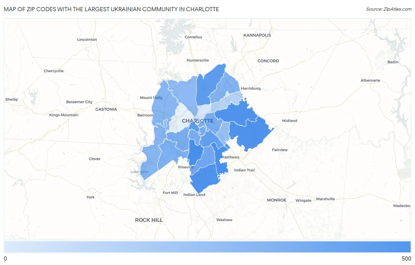 Zip Codes with the Largest Ukrainian Community in Charlotte Map