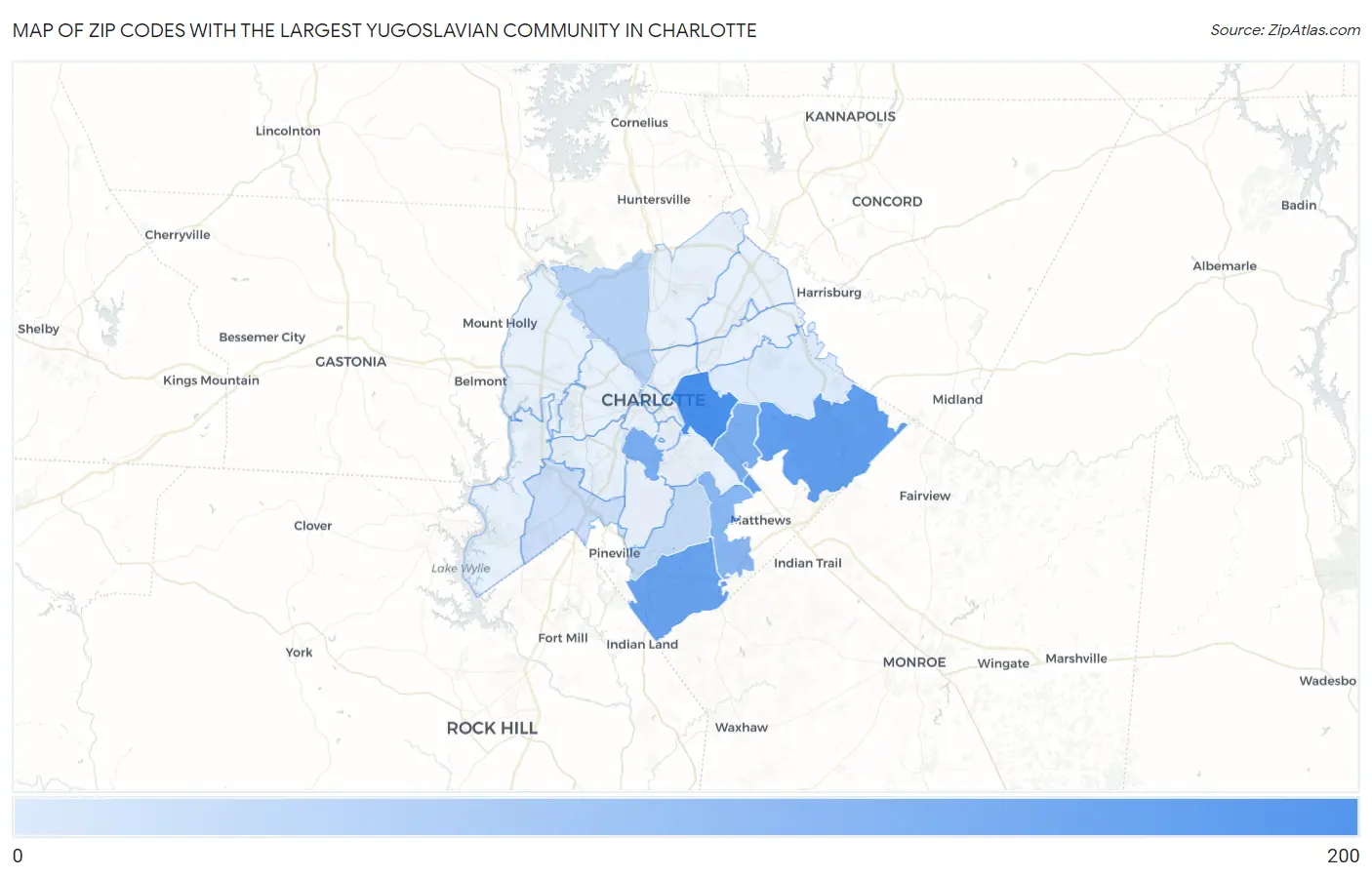 Zip Codes with the Largest Yugoslavian Community in Charlotte Map