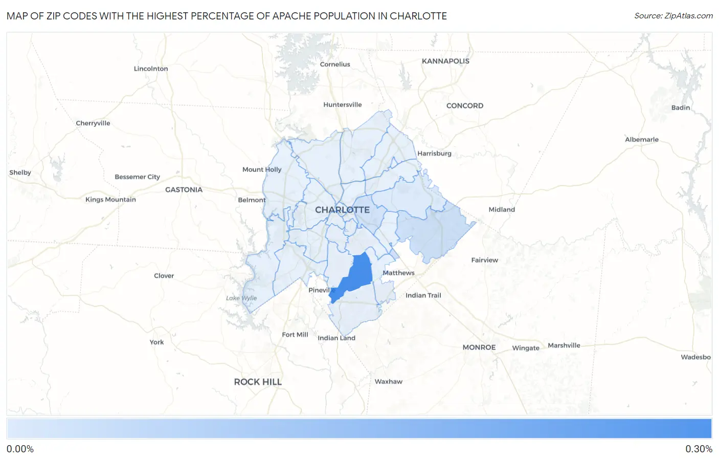 Zip Codes with the Highest Percentage of Apache Population in Charlotte Map