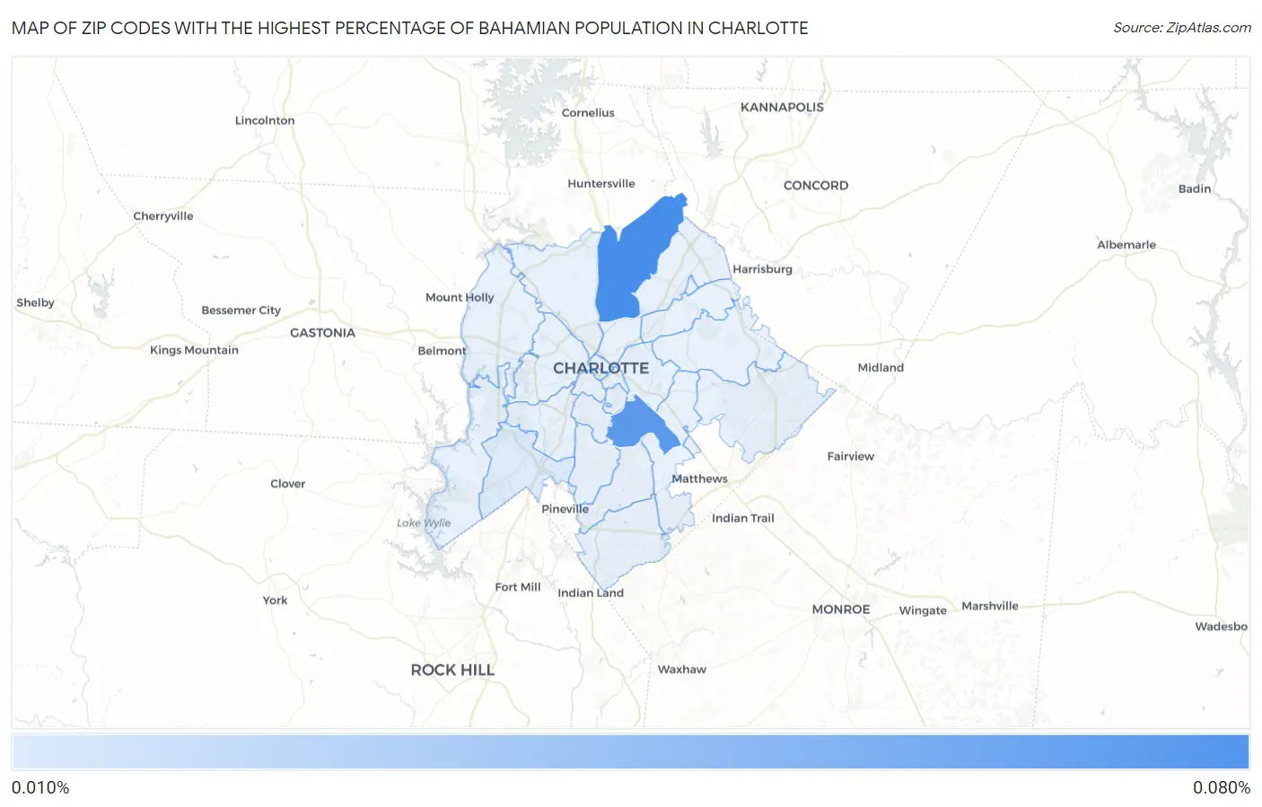 Zip Codes with the Highest Percentage of Bahamian Population in Charlotte Map