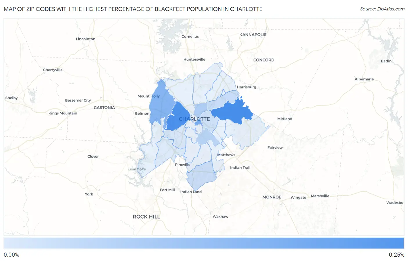 Zip Codes with the Highest Percentage of Blackfeet Population in Charlotte Map