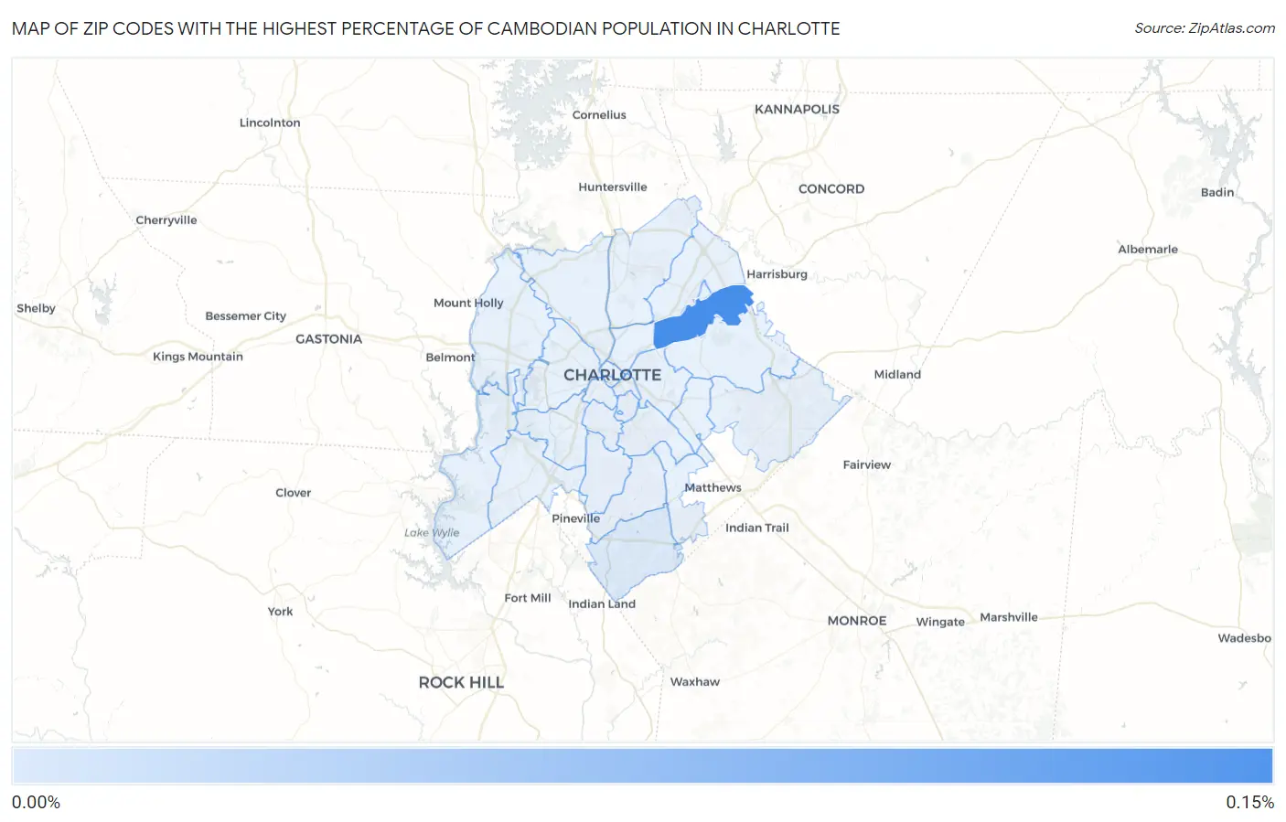 Zip Codes with the Highest Percentage of Cambodian Population in Charlotte Map