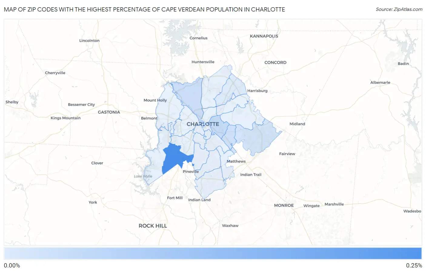 Zip Codes with the Highest Percentage of Cape Verdean Population in Charlotte Map