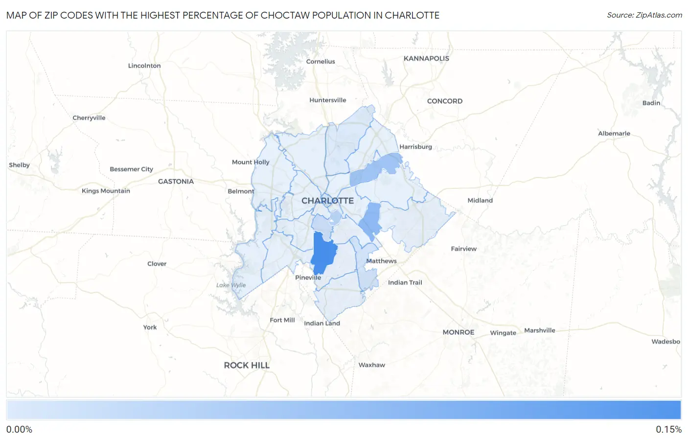 Zip Codes with the Highest Percentage of Choctaw Population in Charlotte Map