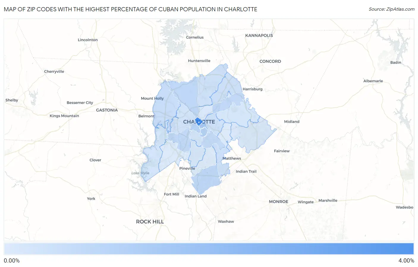 Zip Codes with the Highest Percentage of Cuban Population in Charlotte Map