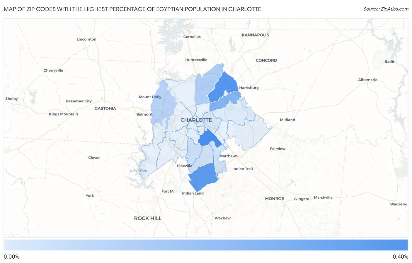 Zip Codes with the Highest Percentage of Egyptian Population in Charlotte Map