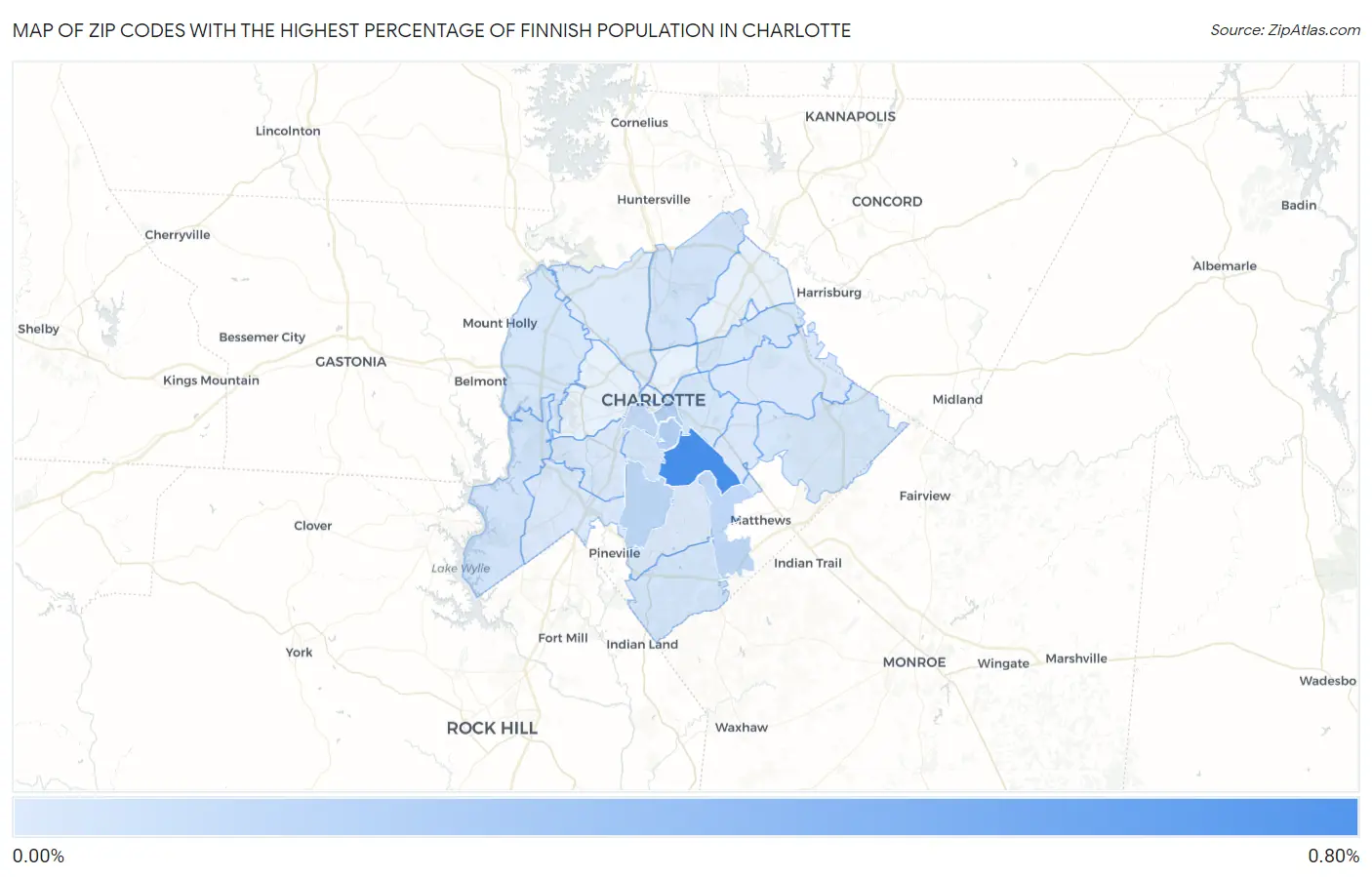 Zip Codes with the Highest Percentage of Finnish Population in Charlotte Map