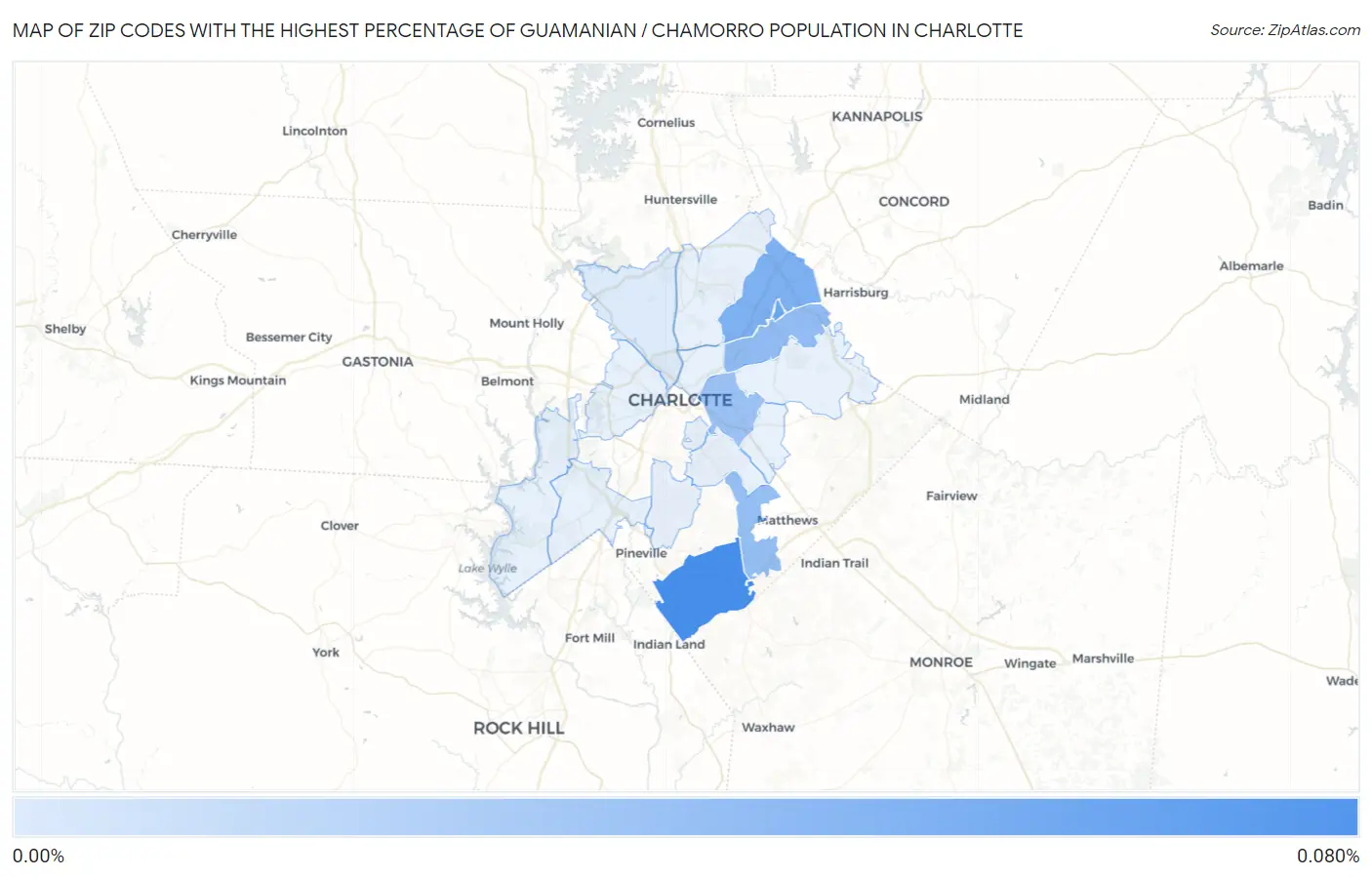 Zip Codes with the Highest Percentage of Guamanian / Chamorro Population in Charlotte Map